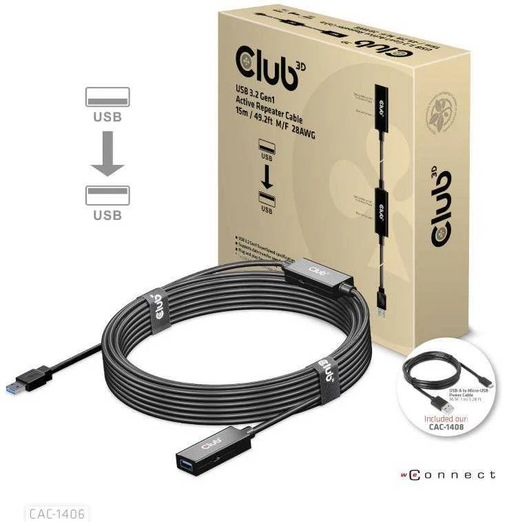 Goobay CLUB 3D CAC-1406 USB 3.2 Gen1 aktyvaus kartotuvo kabelis 15m M/F 28AWG