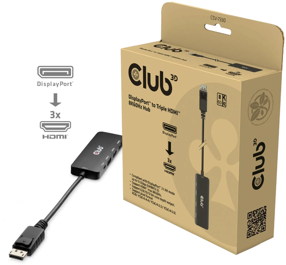 „Club 3D CLUB3D CSV-7330 DisplayPort“ šakotuvai ir koncentratoriai