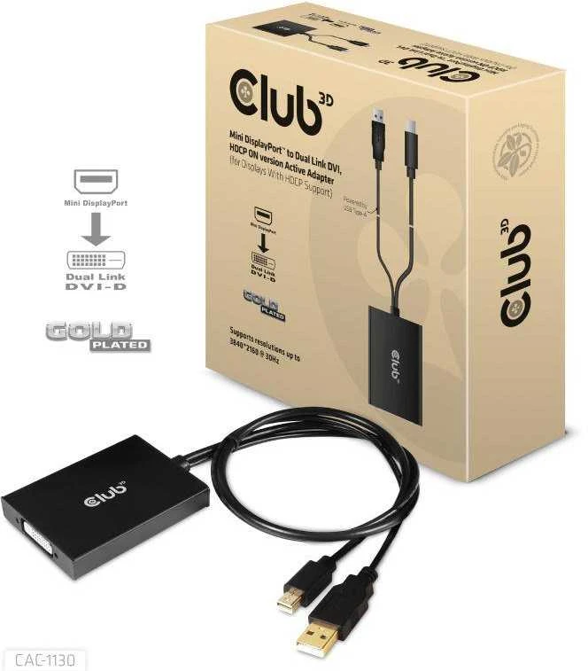 Club 3D Aktyvus Club3D Adapteris Mini DisplayPort 1.2 į Dual Link DVI-D aktyvus adapteris, tik HDCP, 4k30Hz, 60cm