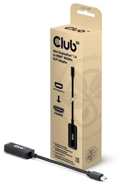 Club 3D Club3D adapteris miniDP 1.4 prie HDMI, 4K120Hz arba 8K60Hz HDR10+, M/F, 9cm