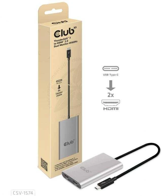 Club 3D Thunderbolt 3 į HDMI 2.0 2x monitorius 4K60Hz – 27mm