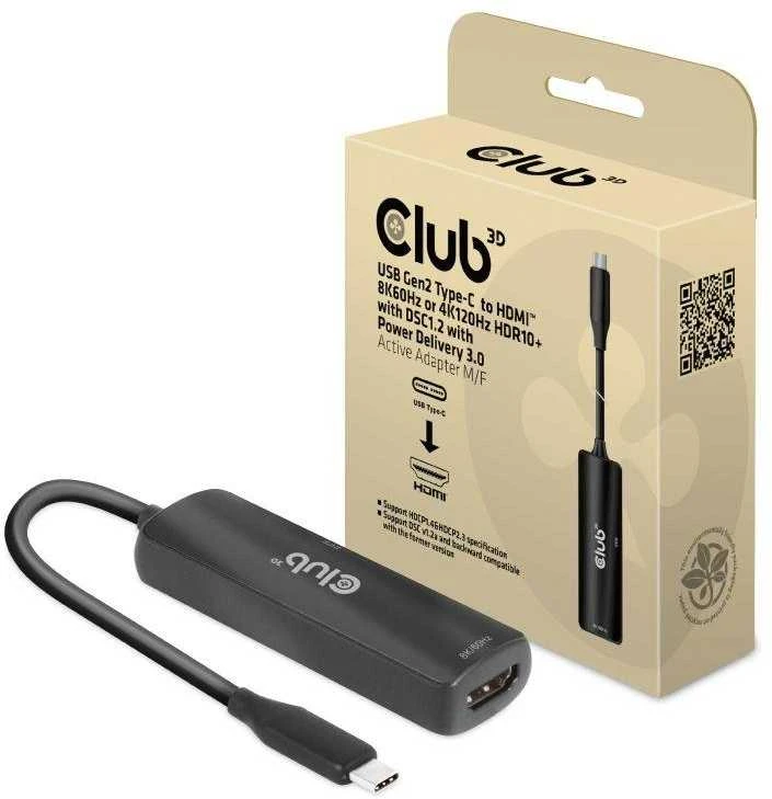 Club 3D Club3D USB-C adapteris su HDMI 8K60Hz/4K120Hz, aktyvus M/F adapteris, PD 3.0, HDR10+ ir DSC 1.2