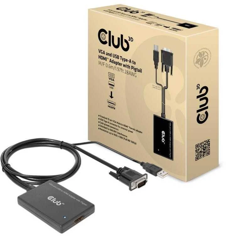 Club 3D CLUB3D CAC-1720 adapter kablowy 0,6 m HDMI Typu A (Standard) VGA (D-Sub) + USB Juodas
