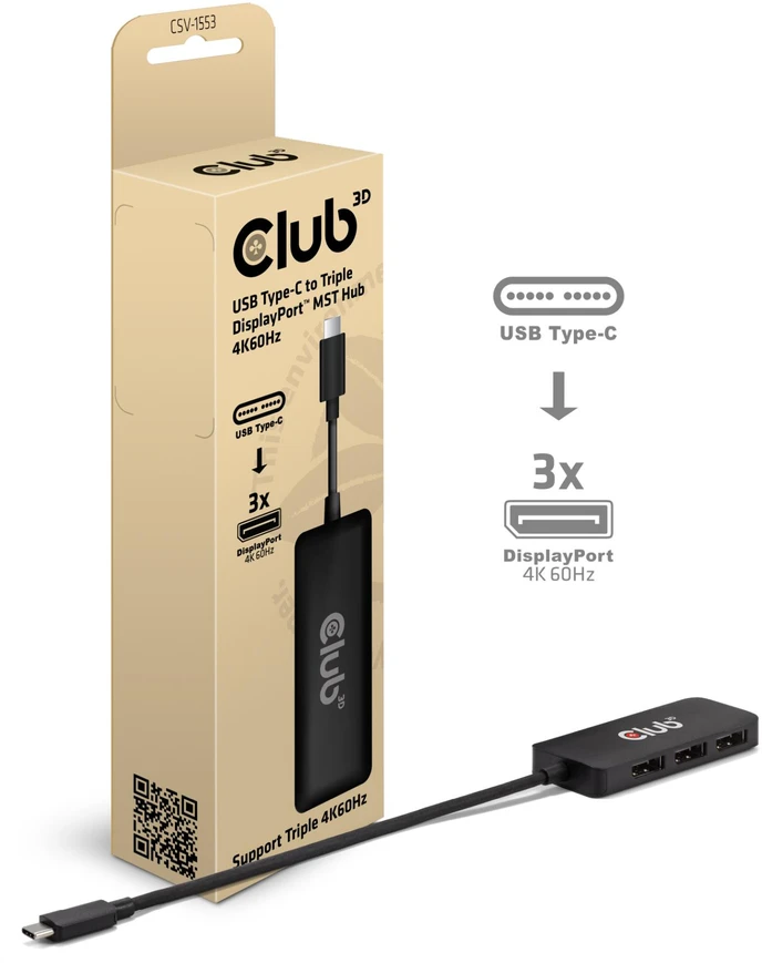 Club 3D CLUB3D CSV-1553 USB C tipo šakotuvai ir koncentratoriai, juodi