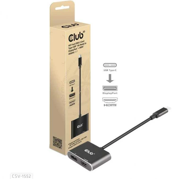Club 3D CLUB3D MST šakotuvas USB3.2 Gen2 Type-C (DP Alt-Mode) į DisplayPort + HDMI 4K60Hz M/F