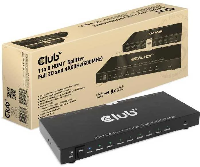 Club 3D Club3D vaizdo skirstytuvas 1:8 HDMI 2.0 4K60Hz UHD (600Mhz), 8 prievadai