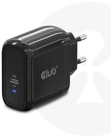 Club 3D CLUB3D kelioninis įkroviklis 65 W GAN technologija, vieno prievado USB Type-C, maitinimo tiekimo (PD) 3.0 palaikymas