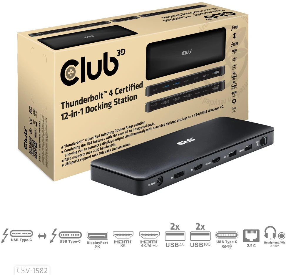 Club 3D 12-in-1 Thunderbolt 4 stotis / replikatorius (CSV-1582)