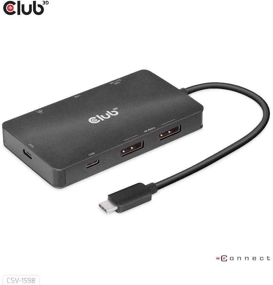 HUB USB Club 3D Club3D USB-7-in1-HUB USB-C > 2xDP/2xUSB/2xUSB-C/RJ45 100W mažmeninė prekyba