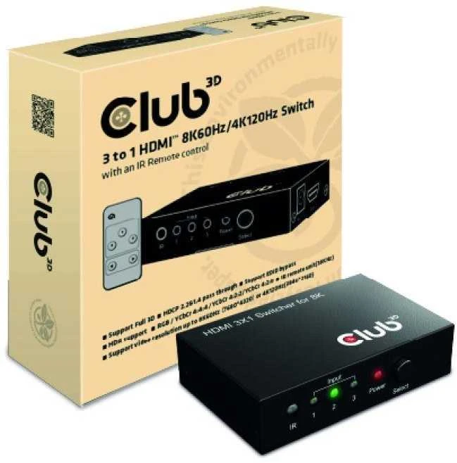 Club 3D Club3D jungiklis 1:3 HDMI 8K60Hz/4K120Hz, 3 portai
