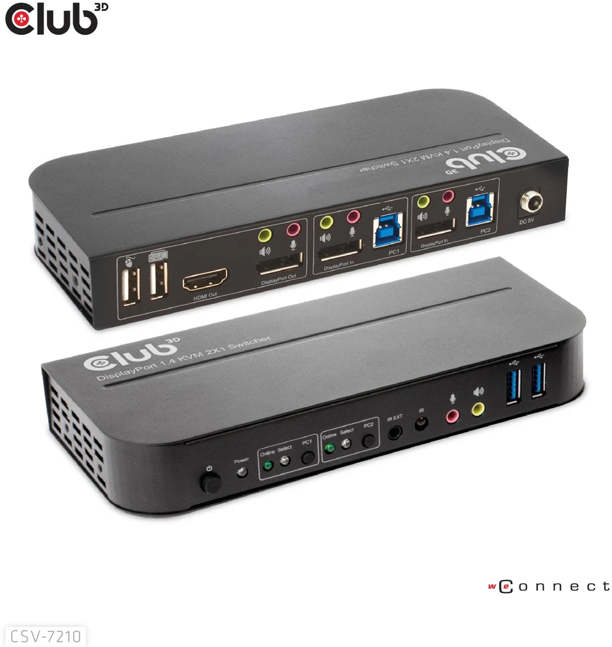 Club 3D Club3D tinklo jungiklis – jungiklis, DP/HDMI KVM jungiklis – dvigubas DP 4K 60Hz