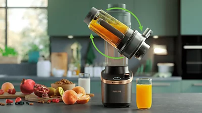 Philips Flip&Juice™ Didelio greičio maišytuvas su sulčiaspaudės moduliu HR3770/10, Juodas aprašymas - Prekės nuotrauka