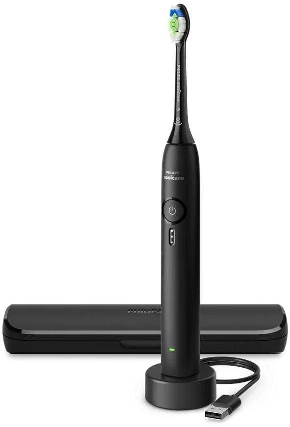 Juodas Philips Sonicare 3100 šepetėlis su dėklu ir įkrovikliu