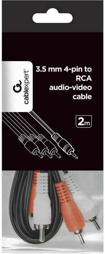 GEMBIRD CCA-4P2R-2M Gembird garso kabelis JACK 3,5 mm (4 kontaktų) M / 3x RCA (CINCH) M, 2M, juodas