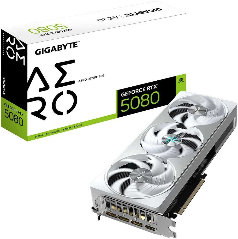 Vaizdo plokštė GIGABYTE GeForce RTX 5080 AERO OC SFF 16GB GDDR7, 256bit, PCI-E 5.0, 2730 MHz Core Clock, 3 x DisplayPort, 1 x HDMI, GV-N5080AERO OC-16GD