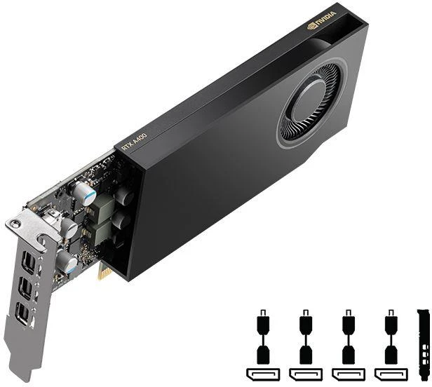 PNY NVIDIA A400 4GB žemo profilio OEM versija, PCI-Express 3.0 x16, LP, 4 GB GDDR6 64 bitų, 3x Mini DP 1.4, 1x ATX laikiklis