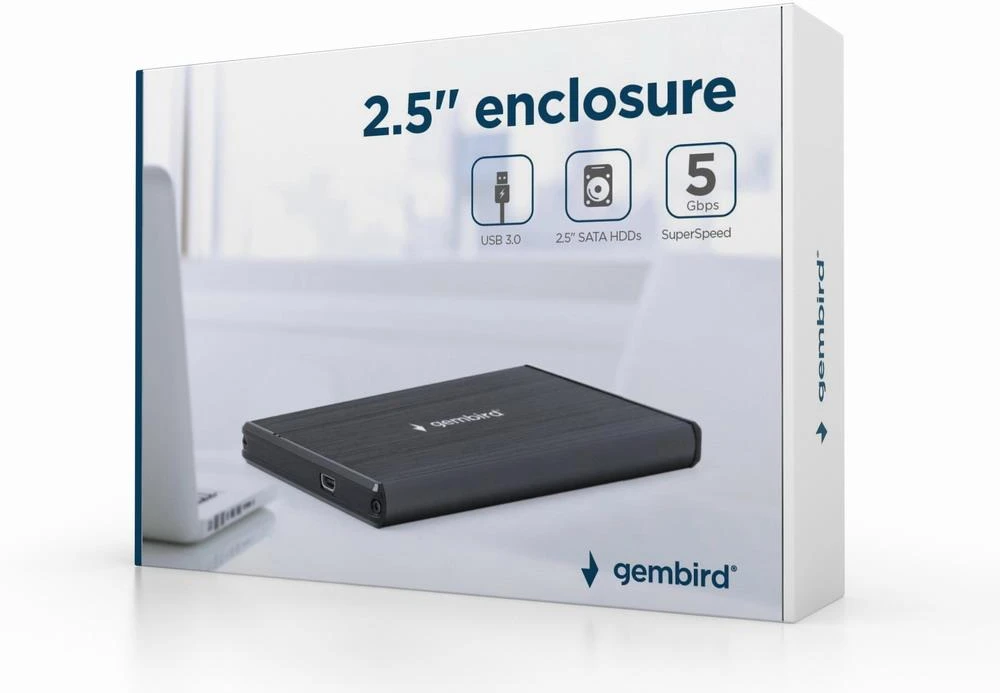 GEMBIRD EE2-U3S-3 Gembird HDD/SSD enclosure for 2.5 SATA - USB 3.0, brushed aliuminio, Juodas