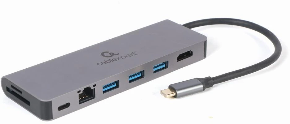 GEMBIRD A-CM-COMBO5-05 kelių prievadų adapteris C tipo USB 5in1 šakotuvas + HDMI + PD + kortelių skaitytuvas + LAN
