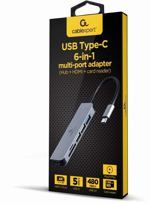 Gembird USB-C adapteris 6-in-1 pakuotėje
