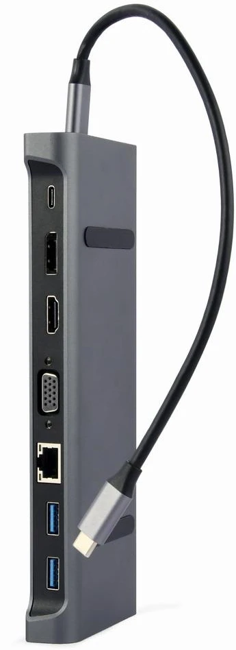 GEMBIRD A-CM-COMBO9-02 USB tipo C 9in1 kelių prievadų adapteris USB Hub3.0 + HDMI + DisplayPort + VGA + PD + LAN + stereo garsas