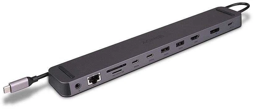 USB C Dokavimo Stotis - LINDY Plugable DST-Mini XT 810 8K/4K60, 100W PD, USB 3.2, Gigabit Ethernet, Pilka