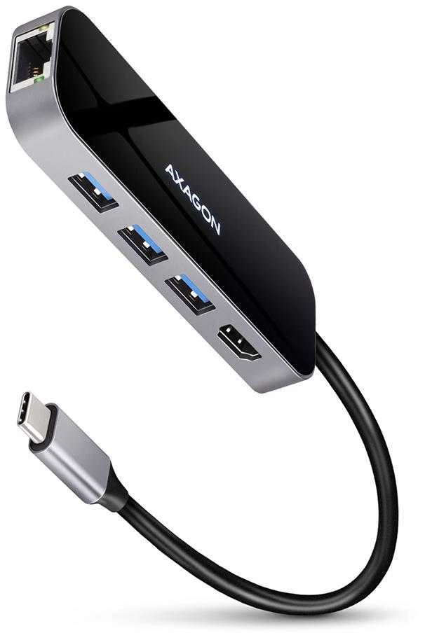 Axagon Multiport USB 3.2 Gen 1 šakotuvas. HDMI, Gigabit LAN ir maitinimo tiekimas. 20 cm USB-C laidas.