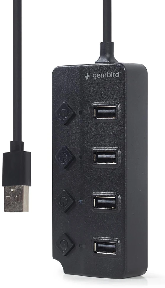 GEMBIRD USB 2.0 maitinamas 4 prievadų šakotuvas su jungikliais juodas