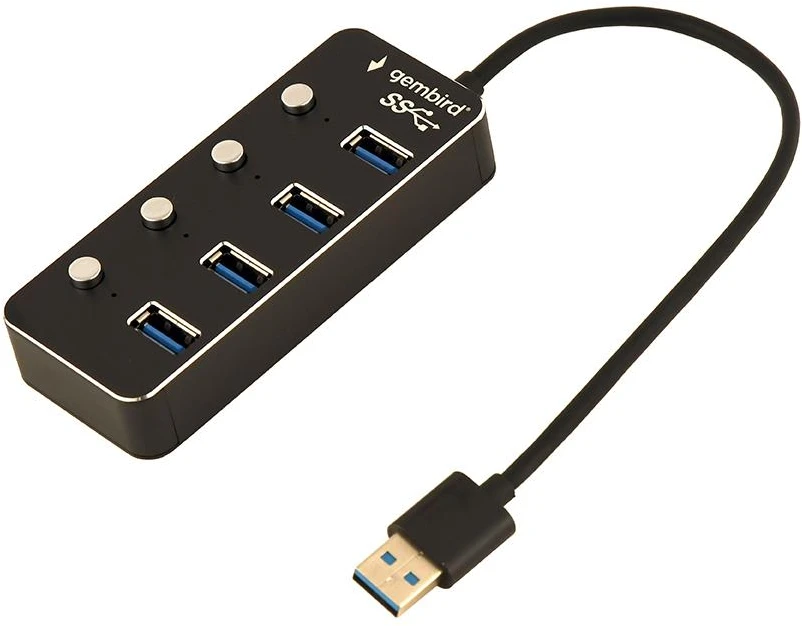 GEMBIRD USB 3.1 Gen 1 4 prievadų šakotuvas su jungikliais juodas