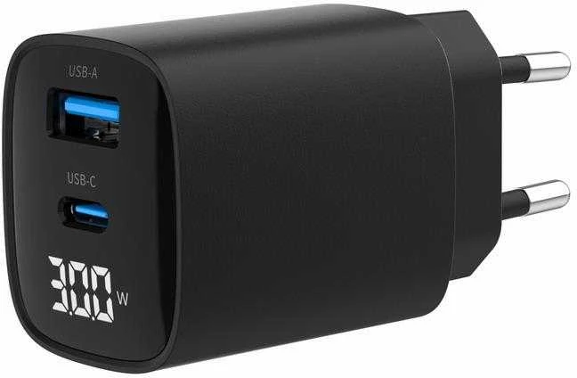 Gembird USB QC3.0 Type-C 30W PD LCD juodas