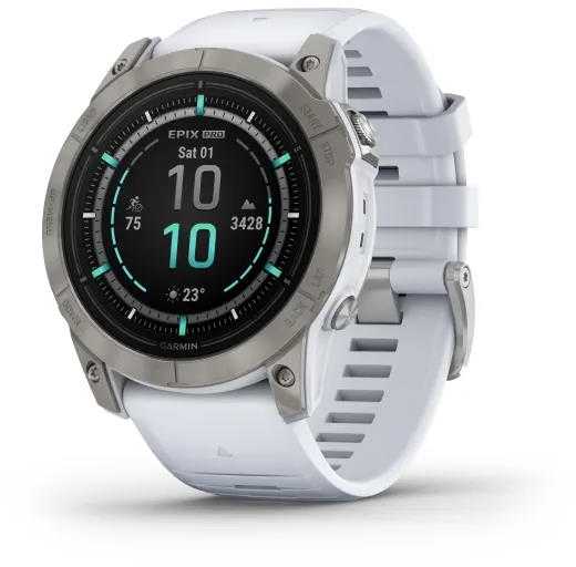 Išmanusis laikrodis Garmin epix™ Pro (Gen 2) – Sapphire Edition, 51 mm, Titano spalvos korpusas su baltos spalvos dirželiu