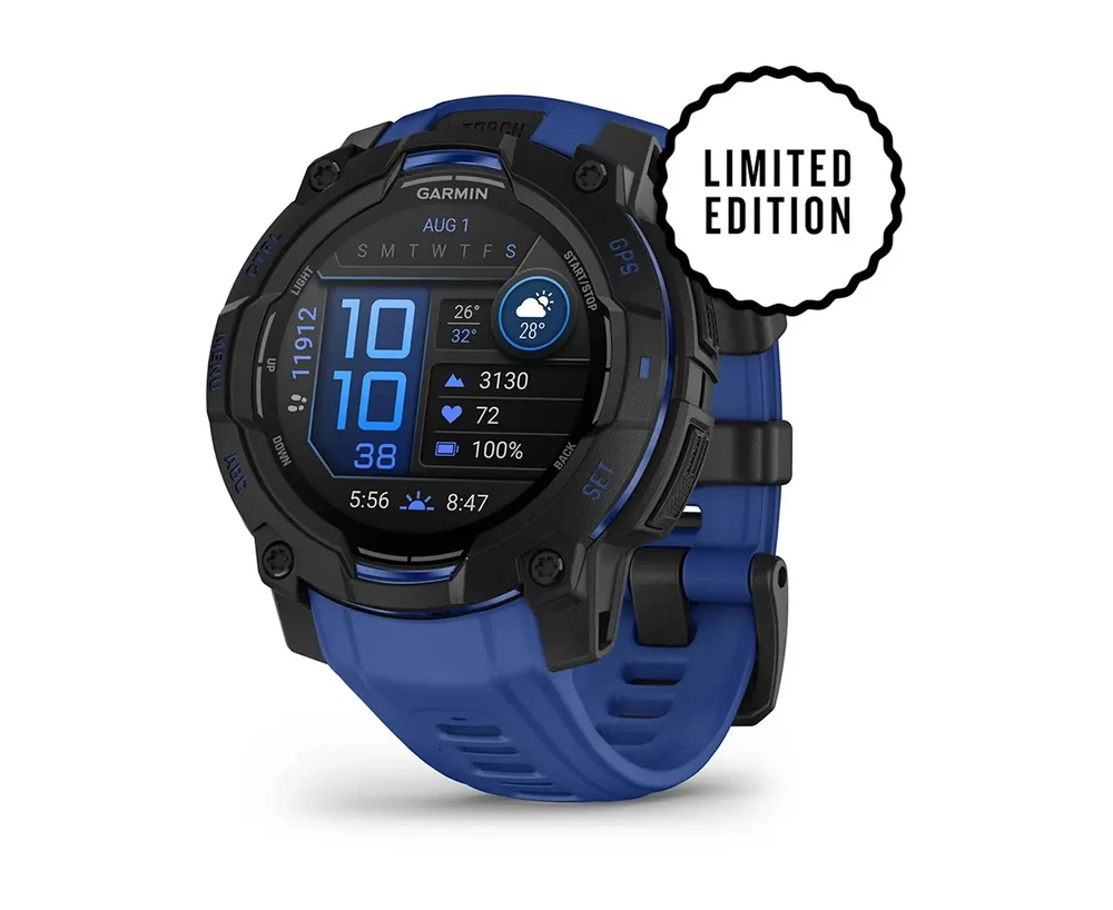 Išmanusis laikrodis Garmin Instinct 3 – 45 mm, AMOLED, Juodas su mėlynu / juodu dirželiu