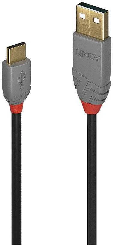 USB Kabelis - LINDY Anthra Line USB 2.0 Type A į C Laidas M/M, 3 m, Juodas