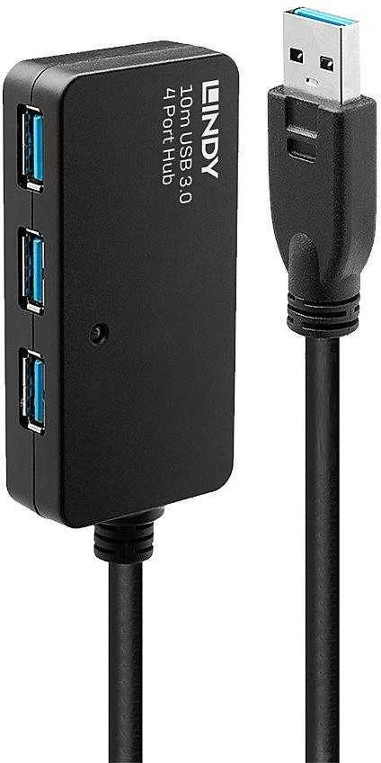 USB Hub - LINDY USB 3.0 Aktyvus Prailginimo Pro Hub Laidas, 10 m, Juodas