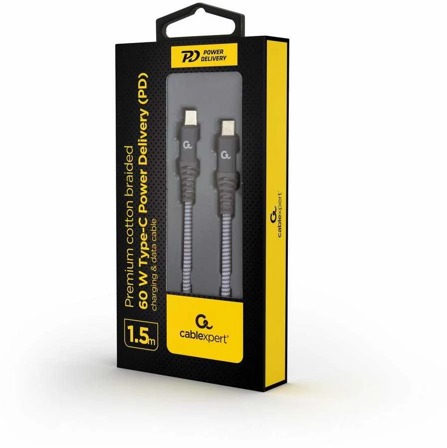 GEMBIRD CC-USB2B-CMCM60-1.5M 60W Type-C maitinimo laidas PD aukščiausios kokybės įkrovimo duomenų kabelis 1.5m