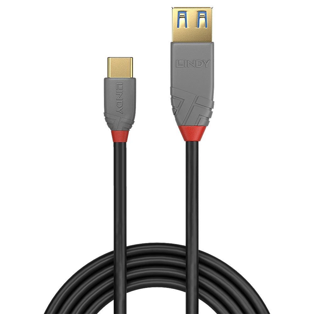 Adapteris - LINDY Anthra Line USB 3.2 Type C į A Adapterio Laidas, 10Gbps, 0.15 m, Juodas