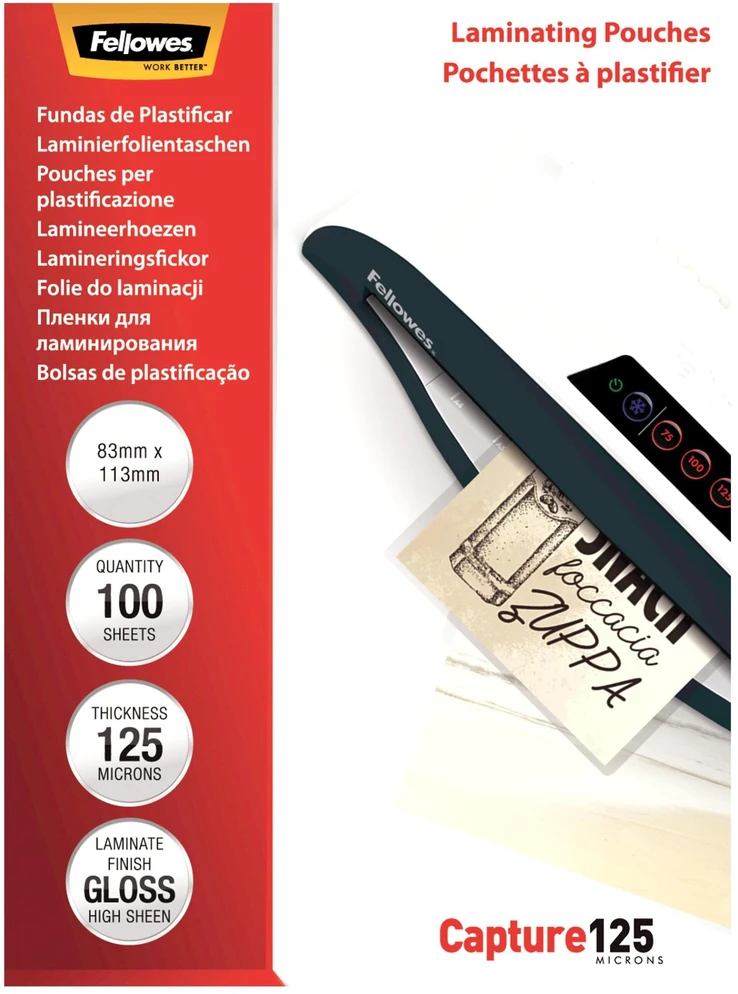 Fellowes Laminavimp vokeliai 83x113 mm, 125 mikronų