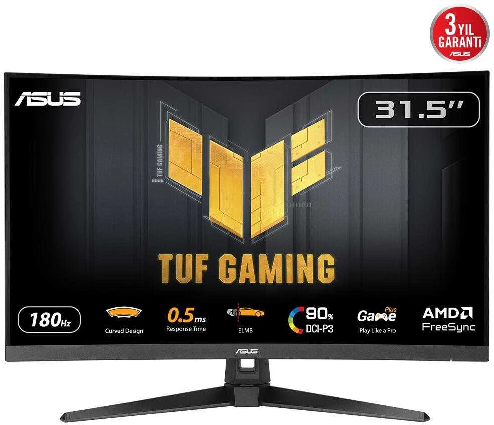 Monitorius ASUS TUF Gaming VG32WQ3B 31.5col. Fast VA WLED Curved 1500R QHD 16:9 180Hz 300cd/m2 0.5ms 2xHDMI DP 2x2W Garsiakalbiai Juodas