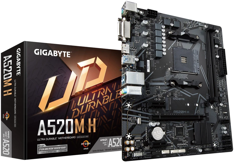 Pagrindinė plokštė Gigabyte | A520M H 1.0 | Processor family AMD | Processor socket AM4 | DDR4 DIMM | Atminties lizdai 2 | Chipset AMD A | Micro ATX