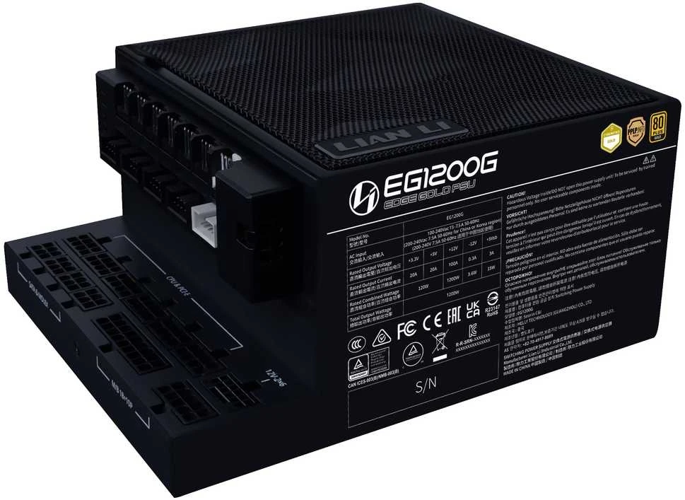 Lian Li EDGE GOLD 1200 80 PLUS Gold PSU, PCIe 5.1, ATX 3.1 – 1.200 Watt, juodos spalvos, inkl. USB-Hub
