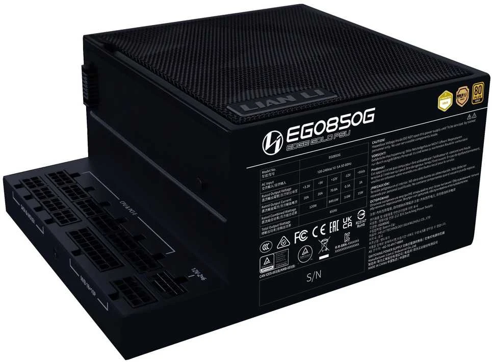 Lian Li EDGE GOLD 850 80 PLUS Gold maitinimo šaltinis, PCIe 5.1, ATX 3.1 × 850 vatų, juodas