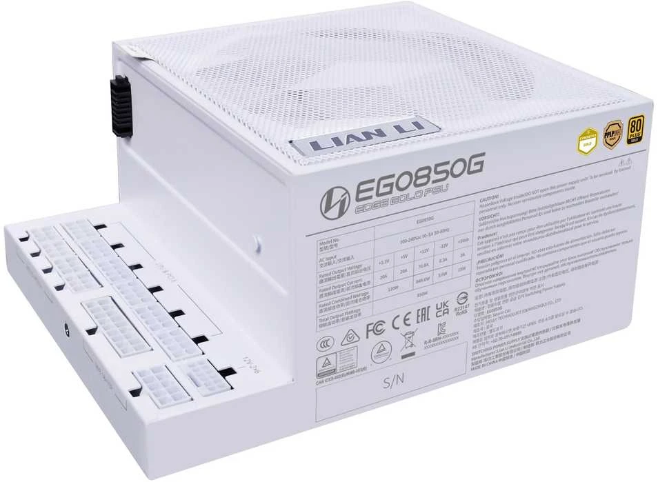 Lian Li EDGE GOLD 850 80 PLUS Gold maitinimo šaltinis, PCIe 5.1, ATX 3.1 × 850 vatų, baltas