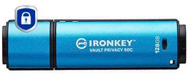 „Kingston IronKey Vault Privacy 50C“ 128 GB USB-C, 256 bitų, AES šifruotas