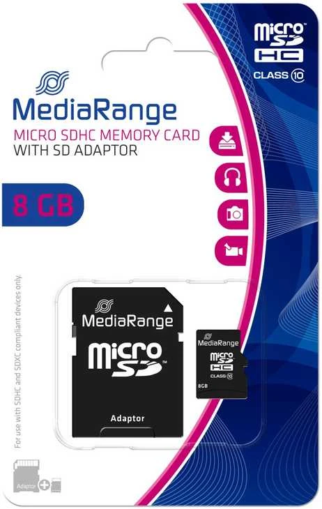 Atminties kortelė Kortelė MediaRange MR957 MikroSDHC 8 GB klasė 10 UHL- (MR957)