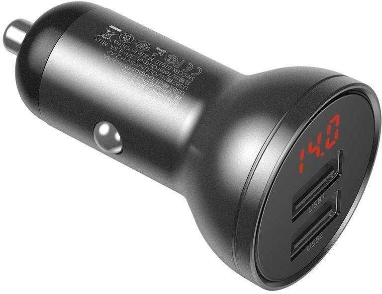Baseus 2xUSB 4.8A automobilinis įkroviklis 24W - Pilkas