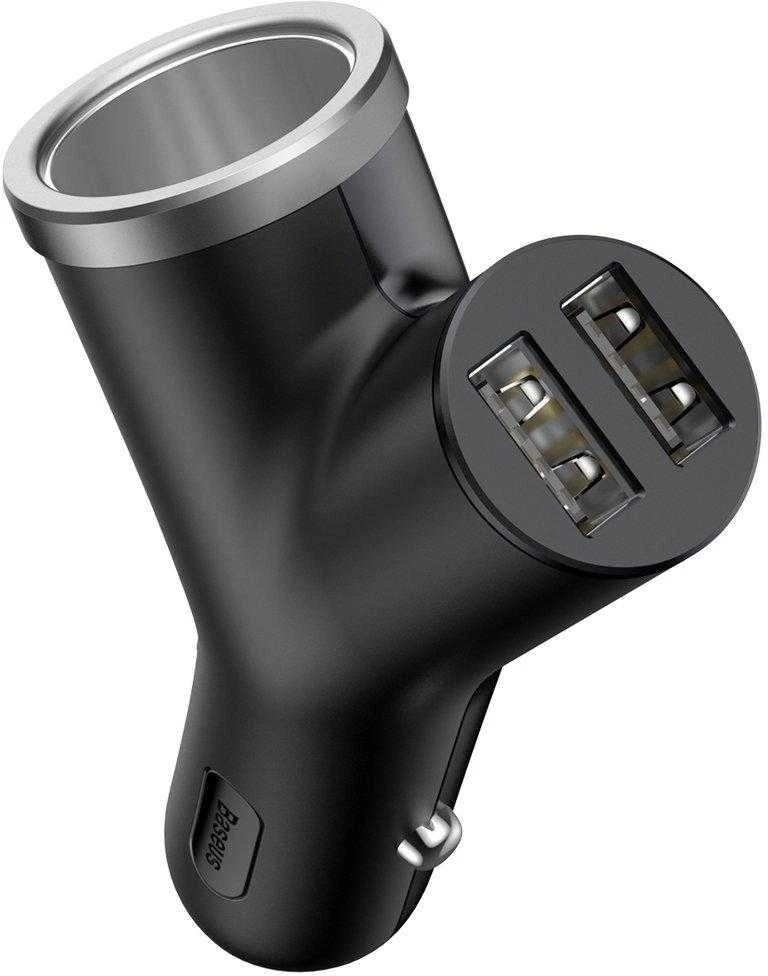 Baseus Automobilinis įkroviklis 12-24V 2xUSB 3.4A su lizdu cigarečių pridegėjui, juodas