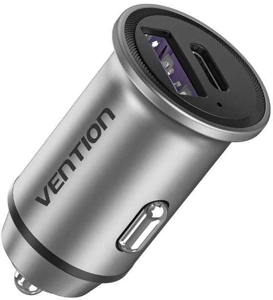 Vention Dviejų prievadų automobilinio įkroviklio ventiliacija FFBH0 USB A+C(18/20) Pilka