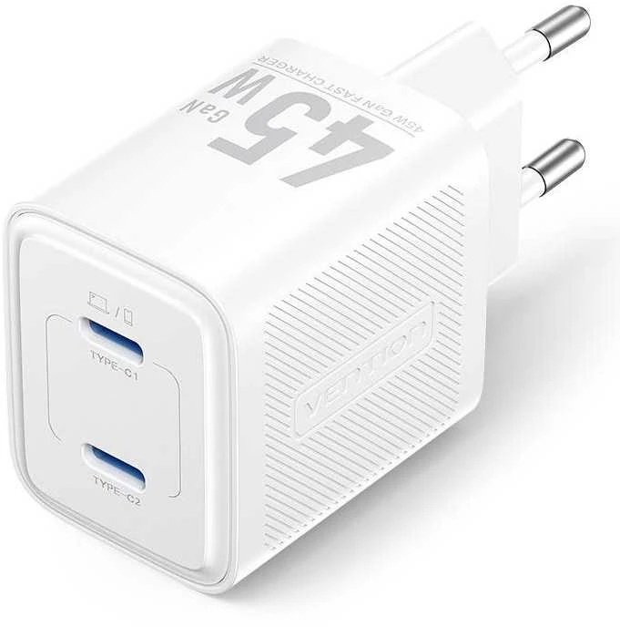 Įkroviklis Vention MOBILE CHARGER WALL 45W USB-C/2P Baltas FEFW0-EU VENTION