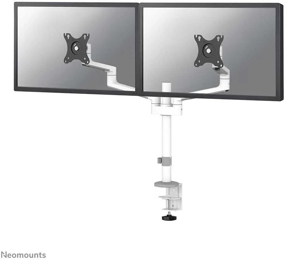 Laikiklis NEOMOUNTS SCREEN STALO MONTAVIMAS DVIEJIEMS MONITORIAMS, Baltas (CLAMP+GROMMET)