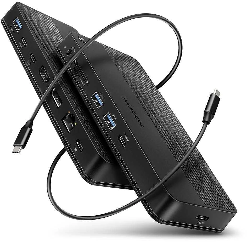 „Axagon HMC-U4“ USB4 stotelė, 3x USB-A, 2x USB-C, HDMI ir DP 8K/30Hz, RJ-45, SD/mSD, garsas, PD