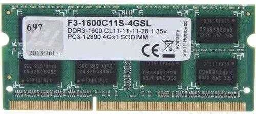 Nešiojamo kompiuterio atmintis G.SKILL F3-1600C11S-4GSL G.Skill DDR3L 4GB 1600MHz CL11 SO-DIMM 1,35V